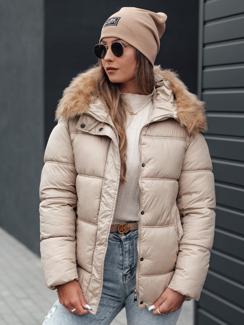 NORDKOLL ženska zimska prešita jakna s kapuco svetlo bež Dstreet TY4710