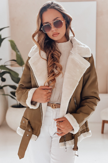 Ženska usnjena jakna NORFDIMA z ovčjo kožo camel Dstreet TY4738