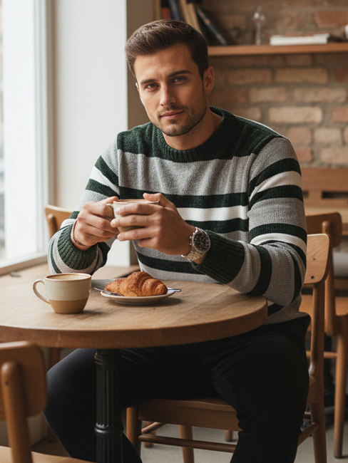 Moški črtast siv pulover Dstreet WX2262