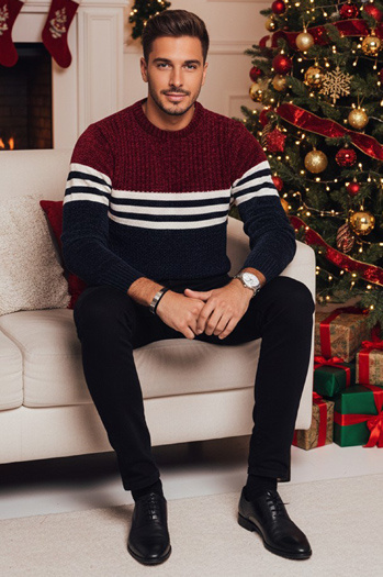 Moški črtast pulover v mornarsko modri barvi Dstreet WX2229z