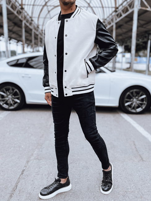 Moška usnjena bejzbolska jakna v barvi ecru Dstreet TX4708