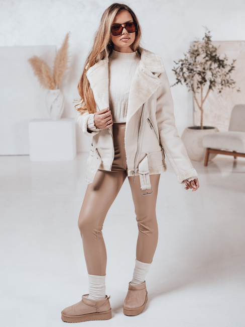 Ženska usnjena jakna NORFDIMA z ovčjo kožo bela Dstreet TY4735