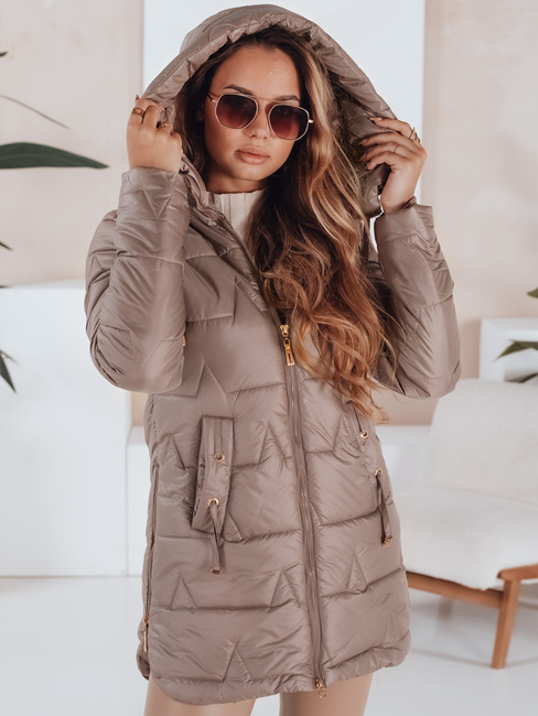Ženska prešita zimska jakna s kapuco temno bež Dstreet TY5093