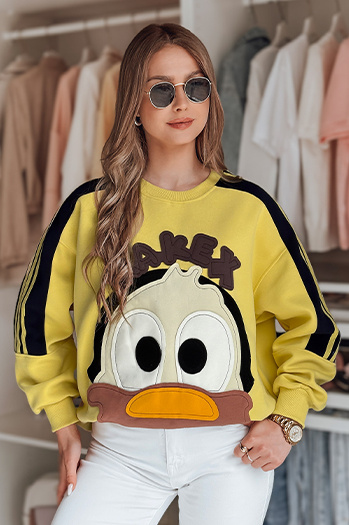 Ženska prevelika majica z našitki CUTE MAKEX rumena Dstreet BY1489