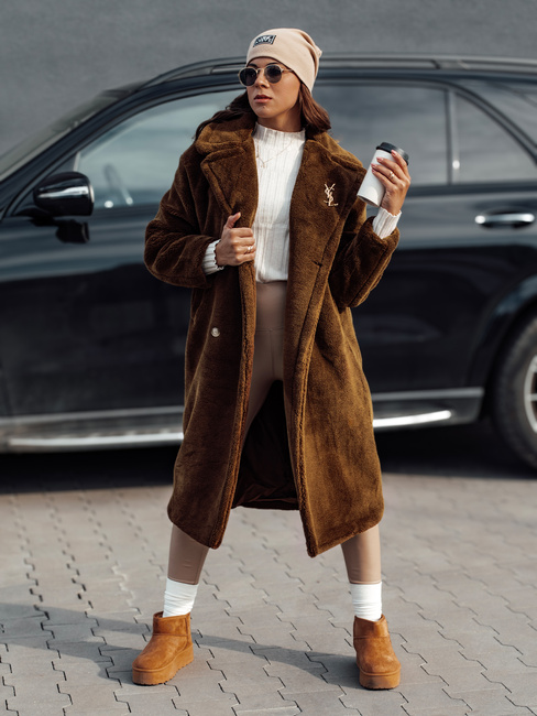 Ženski zimski plašč LUXERII z dolgim krznom kamelje barve Dstreet TY4690