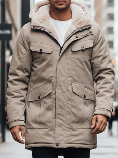 Moška zimska jakna parka s kapuco bež barve Dstreet TX4969z