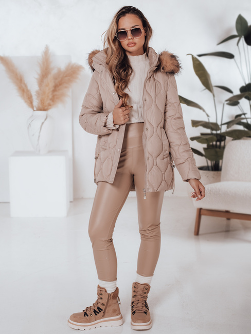 Ženska zimska jakna LUMORE prešita s kapuco beige Dstreet TY5011