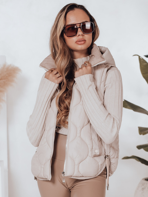 Ženski prešiti telovnik s kapuco MISSVEST beige Dstreet TY5020