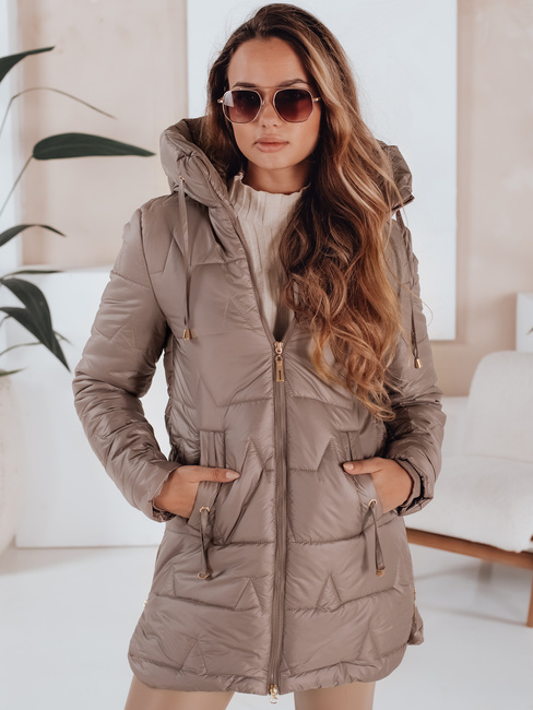 Ženska prešita zimska jakna s kapuco temno bež Dstreet TY5093