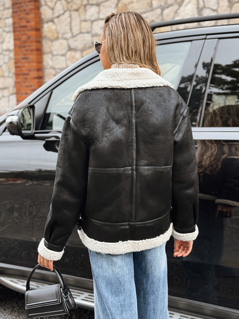 Ženska jakna ramones z ovčjo kožo črna Dstreet TY5246