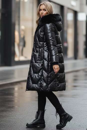 Ženska zimska jakna ELECIO dolga prešita s kapuco črna Dstreet TY5178z