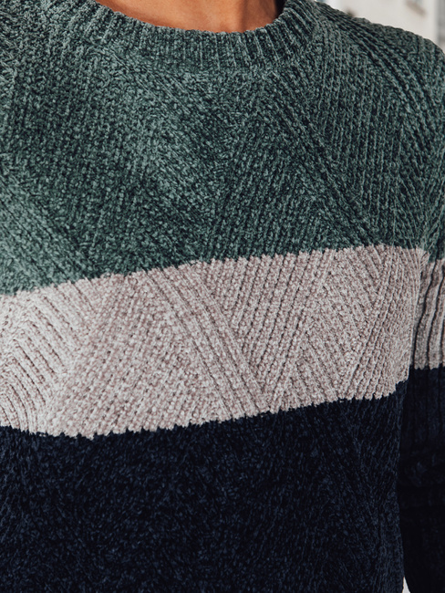 Moški pulover z okroglim izrezom zelene in mornarsko modre barve Dstreet WX2319