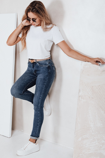 Ženske oprijete kavbojke z visokim pasom modre barve Dstreet UY2798