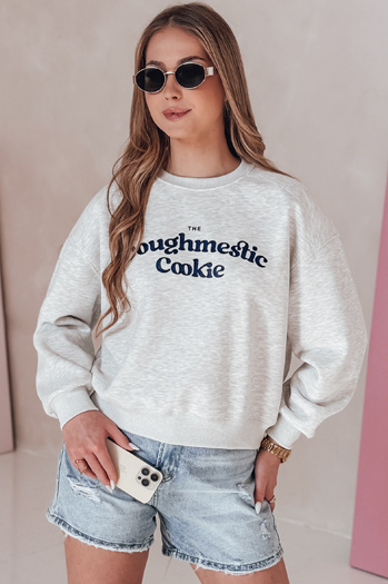 Ženska bluza prevelike velikosti s potiskom COOKIES svetlo sive barve Dstreet BY1444