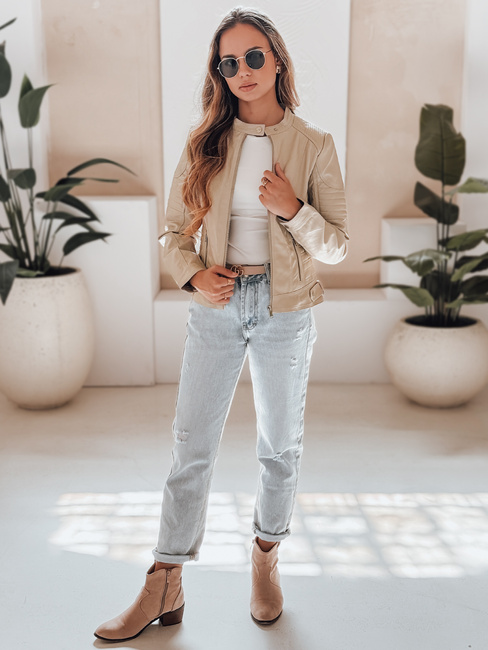 Ženska usnjena jakna ROCKMISS beige Dstreet TY5215