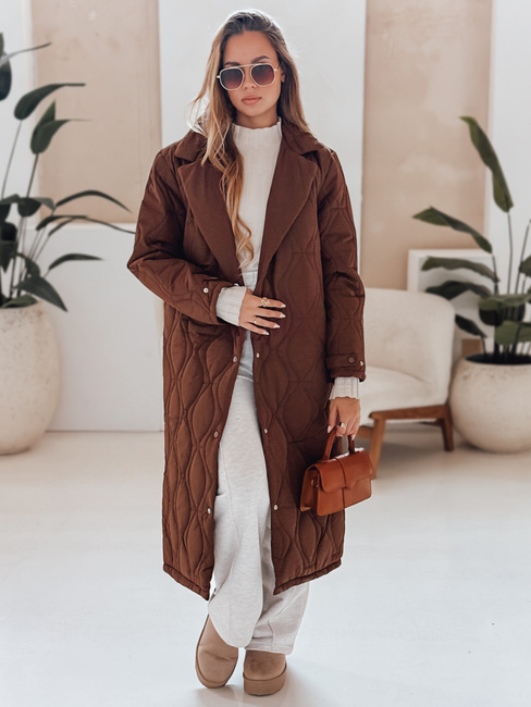 Ženski prešiti dolgi plašč TRENDIFY rjave barve Dstreet TY4939