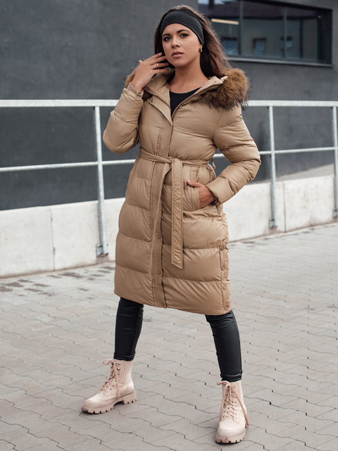 Ženska prešita zimska jakna s krznom STYLEBELLA beige Dstreet TY4609