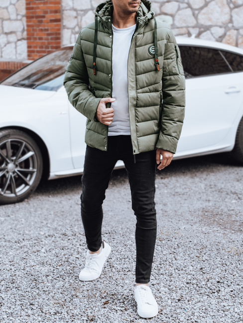 Moška prešita zimska jakna s kapuco zelena Dstreet TX5058