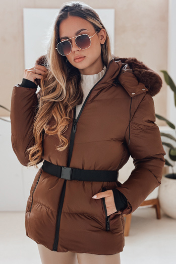 Ženska zimska prešita jakna s kapuco LOVELINA rjava Dstreet TY4953
