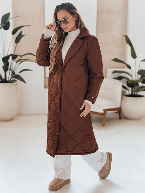 Ženski prešiti dolgi plašč TRENDIFY rjave barve Dstreet TY4939