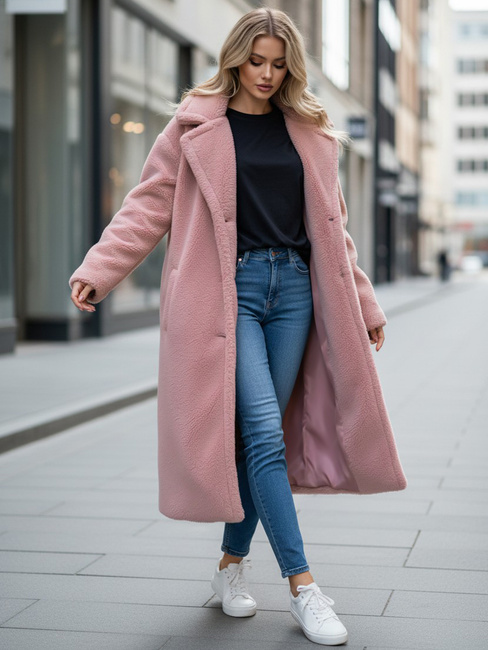 Ženski zimski plašč Teddy krzno dolgo roza Dstreet NY0751z