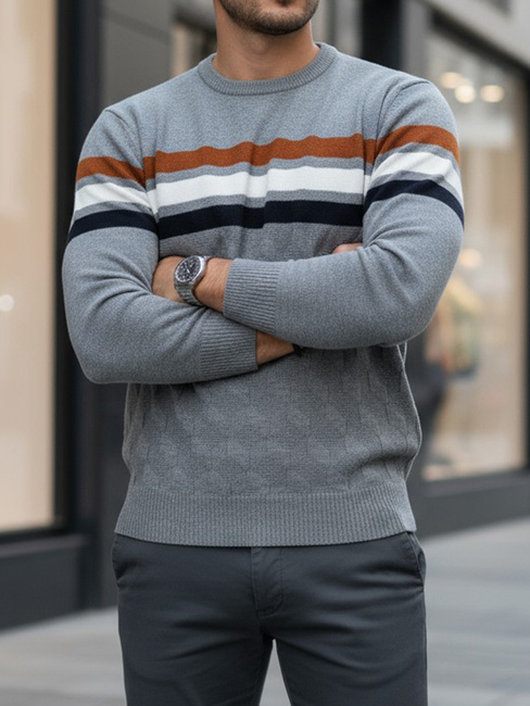 Moški črtast siv pulover Dstreet WX2335