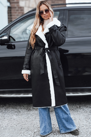 Ženski zimski plašč CHICFROST dolg črn usnjen Dstreet TY4991