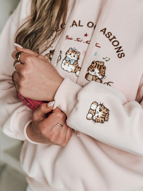 Ženska prevelika jopa s kapuco SPECIAL KITTY roza Dstreet BY1511