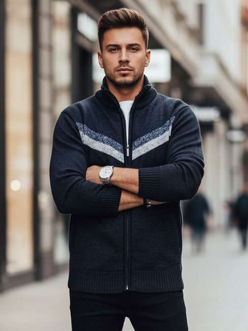 Moški pulover brez gumbov v mornarsko modri barvi Dstreet WX2259z