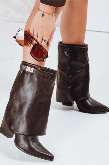 Ženski škornji s širokim zgornjim delom rjave barve Dstreet ZY1108