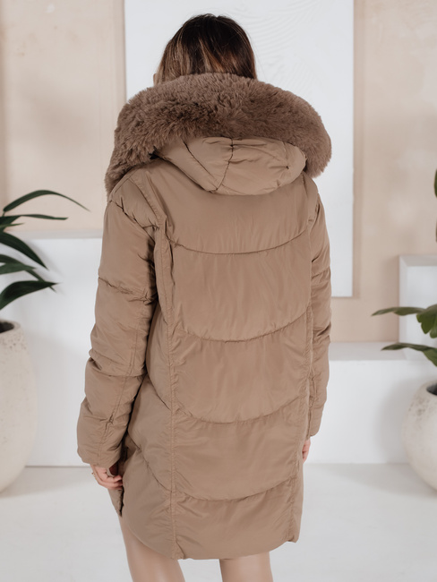 Ženska zimska jakna MORISIO dolga prešita s kapuco bež Dstreet TY5183