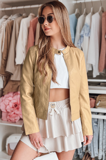 Ženska usnjena jakna s kapuco METSOUL beige Dstreet TY4745