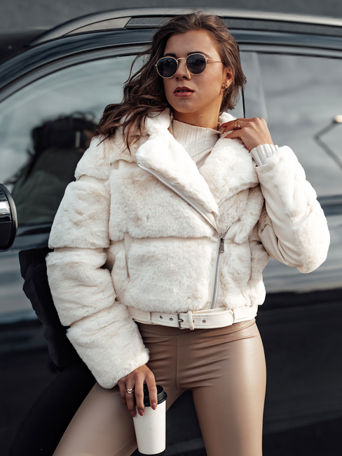 Ženska zimska krznena jakna SAVARA beige Dstreet TY4694