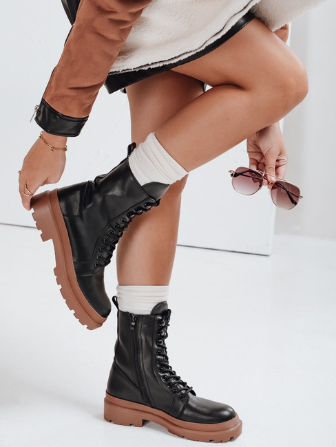 Ženski škornji HARDSTEP vezani črni Dstreet ZY0531