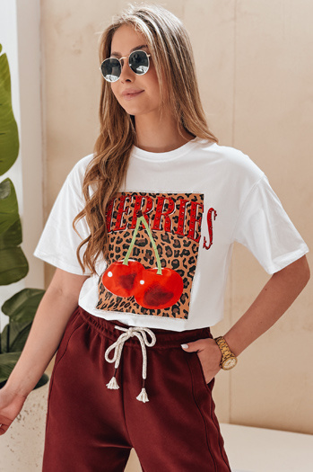 Ženska majica oversize s češnjo VISON bela Dstreet RY2876