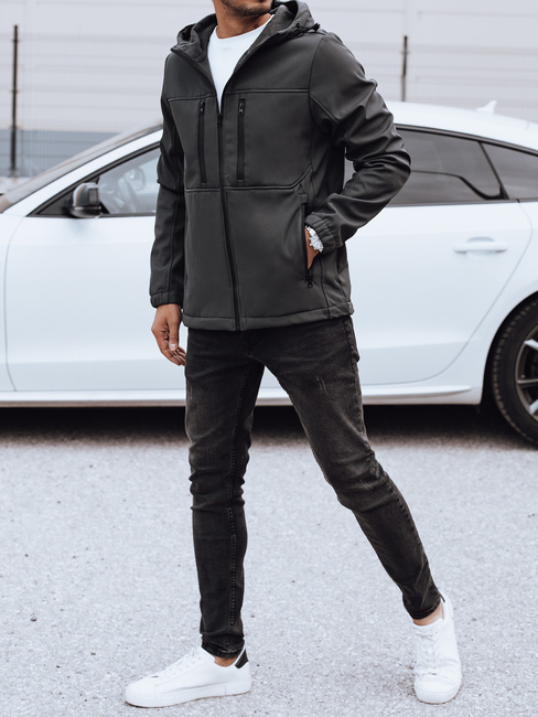 Moška prehodna softshell jakna s kapuco temno siva Dstreet TX4817