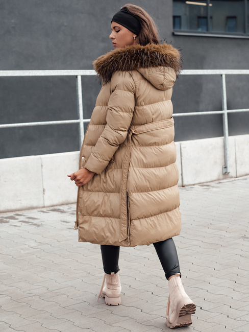 Ženska prešita zimska jakna s krznom STYLEBELLA beige Dstreet TY4609