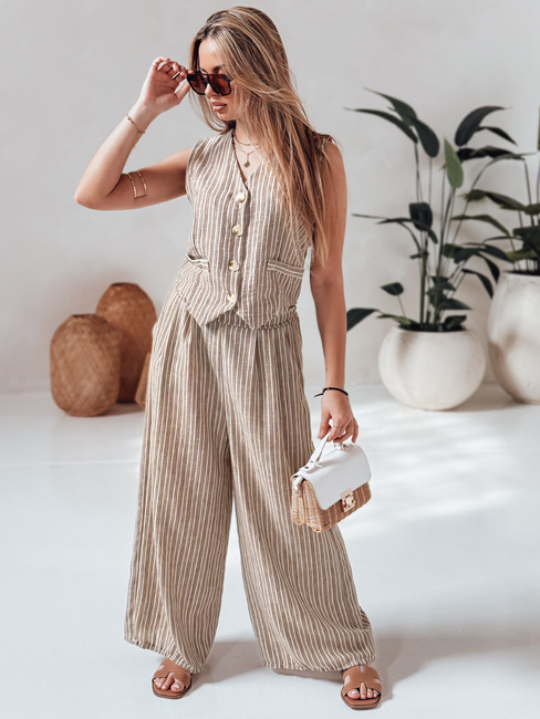 MODERESS ženske črtaste široke hlače rjave barve Dstreet UY2695