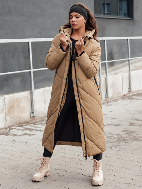 Ženska zimska dolga prešita jakna s kapuco STREETFIT beige Dstreet TY4600
