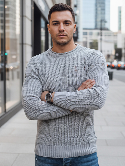 Moški klasičen pulover Barva Svetlosiva DSTREET WX1989
