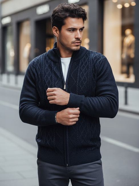 Moški pulover brez gumbov v mornarsko modri barvi Dstreet WX2250z