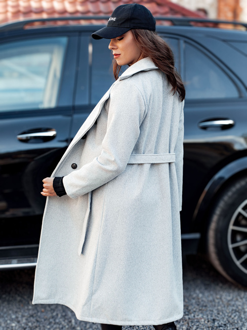 Ženski prevelik plašč CASHMELY z dolgo kravato sive barve Dstreet NY0713