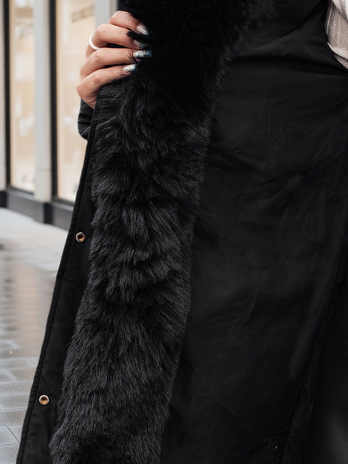 Ženska zimska jakna MORISIO dolga prešita s kapuco črna Dstreet TY4702z