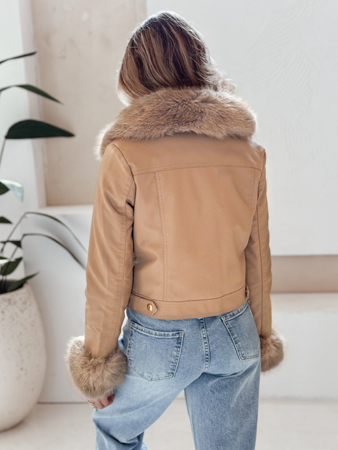 Ženska usnjena jakna s kameljim krznom Dstreet TY5139