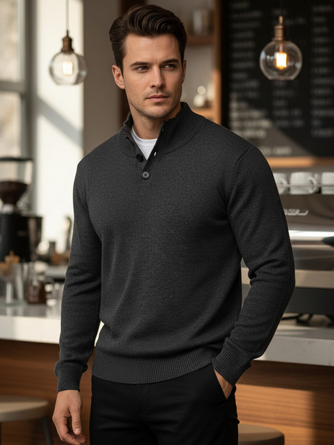 Moški pulover s pokončnim ovratnikom grafitne barve Dstreet WX2355