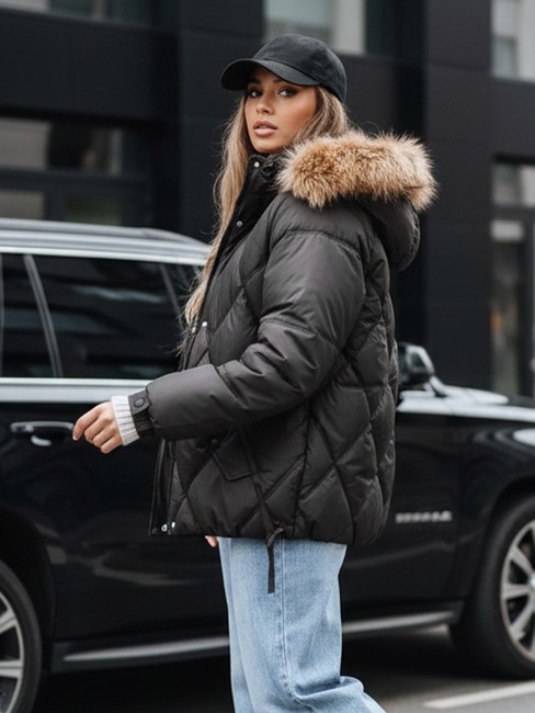 Ženska zimska prešita jakna s kapuco črna Dstreet TY5232