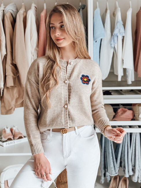 Ženski pulover ene velikosti z vezenino AMELIE beige Dstreet MY2469