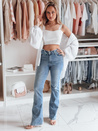 Ženske jeans hlače na zvonec s cvetjem FLOWERSSE modra Dstreet UY2677