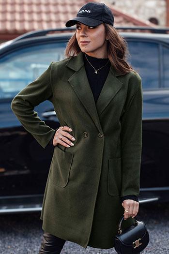 Ženski prevelik LINNORE dolg olivni plašč Dstreet NY0704