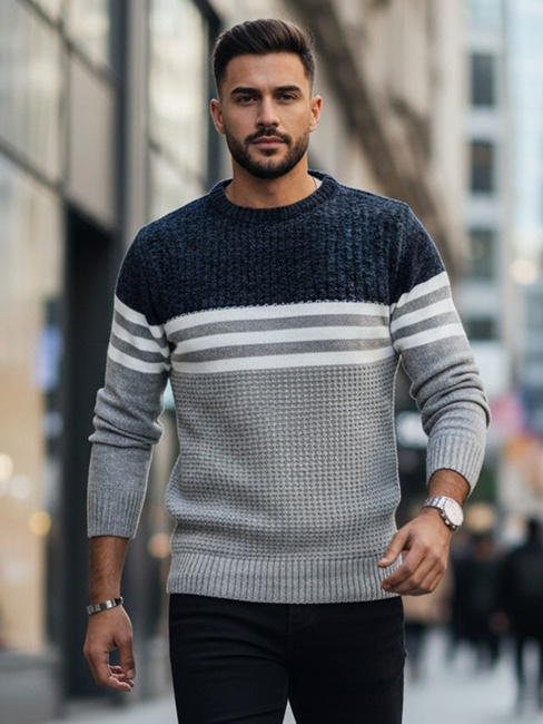 Moški črtast siv pulover Dstreet WX2230